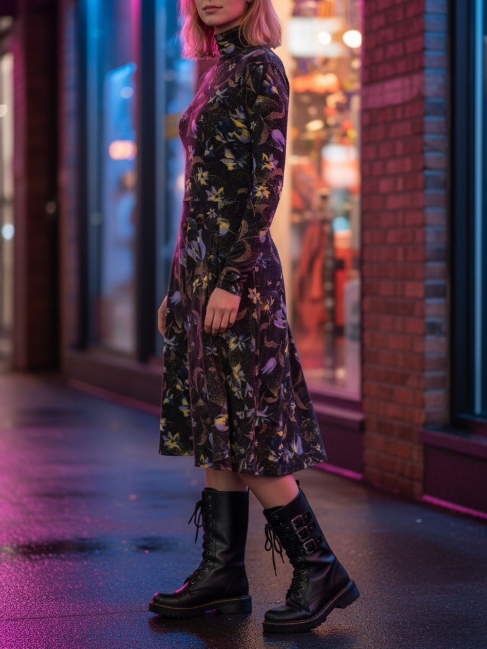 NWT suno black floral midi dress long sleeve whimsigoth cosmic floral